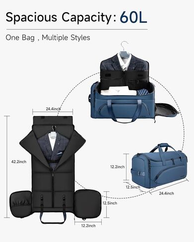 100% Waterproof Travel Garment Duffle Bags Combo Carry On for Women Men, Mens 3 In 1 Convertible Garment Bags for Travel with Shoe Compartment, High Capacity Folding Suit Bag Travel in Saudi Arabia