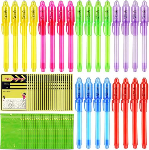 D&N Lifestyle Invisible Ink Pens for Kids, 28 Pack UV Secret Message Pens with Light & Activity Cards, End of School Year Gifts for Students, Party Favors, Goodie Bag Stuffers in Saudi Arabia
