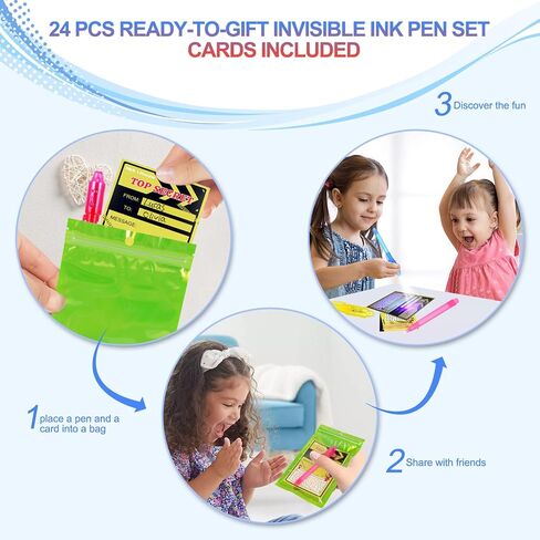 D&N Lifestyle Invisible Ink Pens for Kids, 28 Pack UV Secret Message Pens with Light & Activity Cards, End of School Year Gifts for Students, Party Favors, Goodie Bag Stuffers in Saudi Arabia