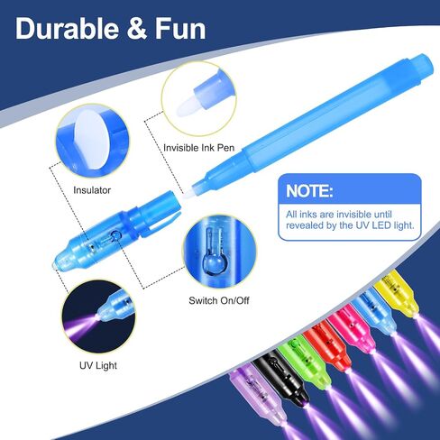 D&N Lifestyle Invisible Ink Pens for Kids, 28 Pack UV Secret Message Pens with Light & Activity Cards, End of School Year Gifts for Students, Party Favors, Goodie Bag Stuffers in Saudi Arabia