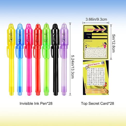 D&N Lifestyle Invisible Ink Pens for Kids, 28 Pack UV Secret Message Pens with Light & Activity Cards, End of School Year Gifts for Students, Party Favors, Goodie Bag Stuffers in Saudi Arabia