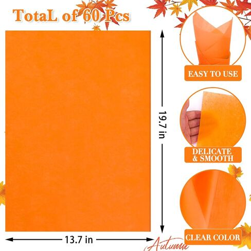 60 Sheets Fall Themed Assorted Color Tissue Paper, 14 x 20 Inch Gift Wrapping Tissue Art Paper for Autumn Thanksgiving Day DIY Crafts Birthday Wedding Party Supplies (Autumn) in Saudi Arabia