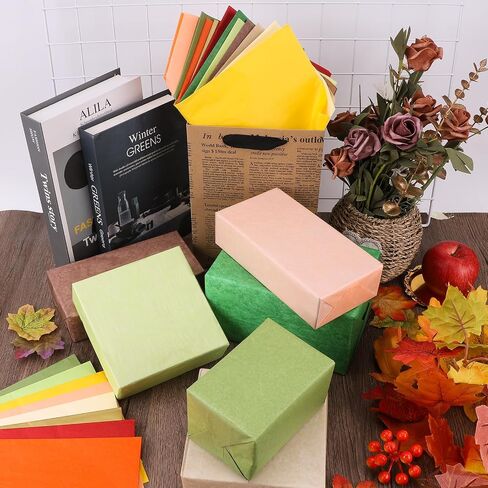 60 Sheets Fall Themed Assorted Color Tissue Paper, 14 x 20 Inch Gift Wrapping Tissue Art Paper for Autumn Thanksgiving Day DIY Crafts Birthday Wedding Party Supplies (Autumn) in Saudi Arabia