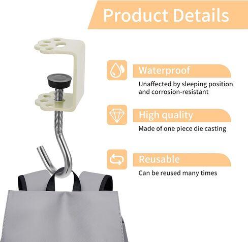2Pcs Desk Mount Bag Holder Hook, Clamp-On Backpack Hanger, Purse Hooks for Tables, Portable Desk Mount Headphones Holder, Duty Handbag Hanger, Organize Desktop Storage Items (Cat Claw Type, Yellow) in Saudi Arabia