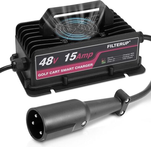 شاحن بطارية عربة الجولف 48 فولت 15 أمبير، شاحن قابس دائري ذو 3 دبابيس متوافق مع موديلات 1995-2024 Club Car DS و2015-2024 السابقة (حمض الرصاص) in Kuwait