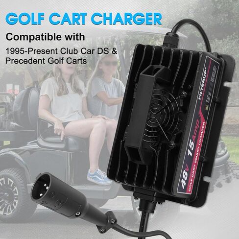 شاحن بطارية عربة الجولف 48 فولت 15 أمبير، شاحن قابس دائري ذو 3 دبابيس متوافق مع موديلات 1995-2024 Club Car DS و2015-2024 السابقة (حمض الرصاص) in Kuwait