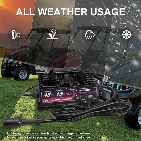 شاحن بطارية عربة الجولف 48 فولت 15 أمبير، شاحن قابس دائري ذو 3 دبابيس متوافق مع موديلات 1995-2024 Club Car DS و2015-2024 السابقة (حمض الرصاص) in Kuwait