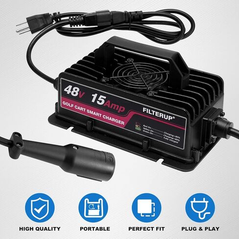 شاحن بطارية عربة الجولف 48 فولت 15 أمبير، شاحن قابس دائري ذو 3 دبابيس متوافق مع موديلات 1995-2024 Club Car DS و2015-2024 السابقة (حمض الرصاص) in Kuwait