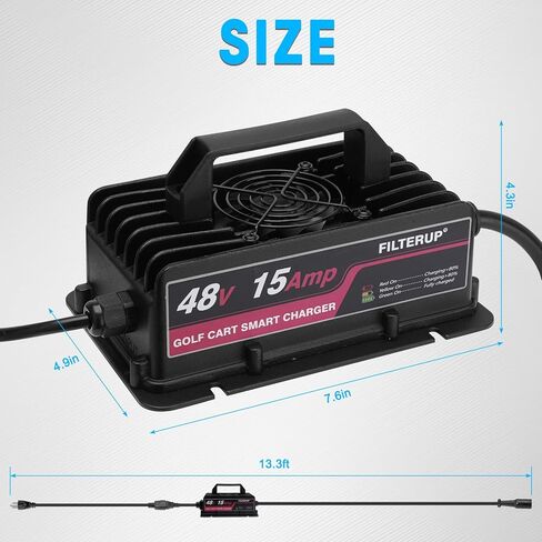 شاحن بطارية عربة الجولف 48 فولت 15 أمبير، شاحن قابس دائري ذو 3 دبابيس متوافق مع موديلات 1995-2024 Club Car DS و2015-2024 السابقة (حمض الرصاص) in Kuwait