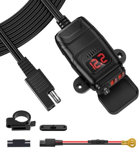 EXTRACTME 24W Motorcycle Phone Charger, QC 3.0 Dual USB Motorcycle USB Charger with Voltmeter & ON/Off Switch, Waterproof Quick Disconnect SAE to USB Adapter for Phone, Tablet, GPS in Saudi Arabia
