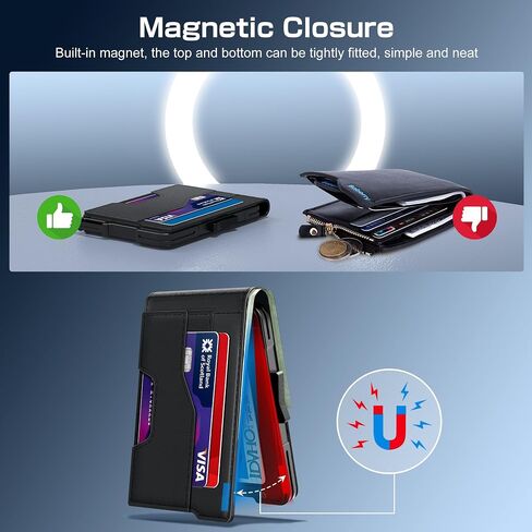 Wallet for Men - Pop Up Case, Cash Slot, Mens Credit Card Wallet - Minimalist Aluminum Case, Slim Leather Front Pocket Wallets with RFID Blocking/ID Window (Black) in Saudi Arabia