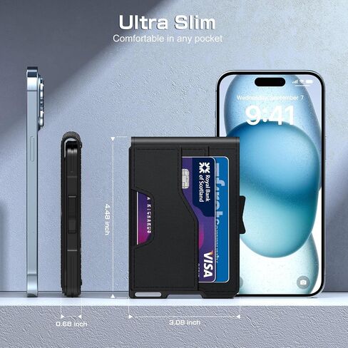 Wallet for Men - Pop Up Case, Cash Slot, Mens Credit Card Wallet - Minimalist Aluminum Case, Slim Leather Front Pocket Wallets with RFID Blocking/ID Window (Black) in Saudi Arabia