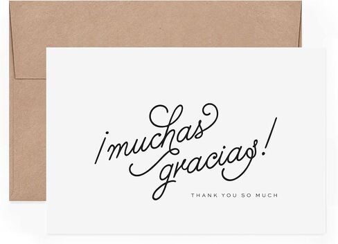 مجموعات Bliss بطاقات شكر مع مغلفات، Muchas Gracias، بطاقات شكر لجميع المناسبات لحفلات الزفاف، وحفلات الزفاف، وحفلات استقبال الأطفال، وأعياد الميلاد، والحفلات والمناسبات الخاصة، مقاس 10.16 سم × 15.24 سم (عبوة من 25 قطعة) in Kuwait