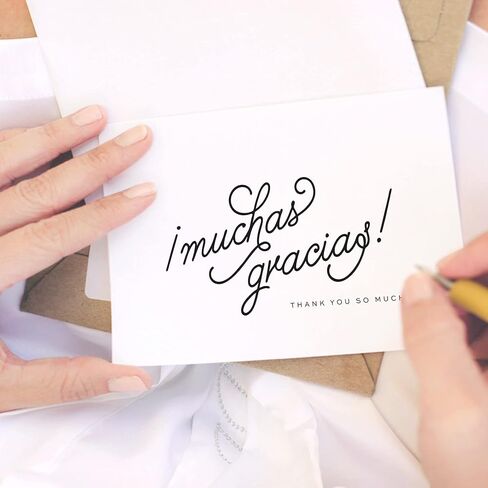 مجموعات Bliss بطاقات شكر مع مغلفات، Muchas Gracias، بطاقات شكر لجميع المناسبات لحفلات الزفاف، وحفلات الزفاف، وحفلات استقبال الأطفال، وأعياد الميلاد، والحفلات والمناسبات الخاصة، مقاس 10.16 سم × 15.24 سم (عبوة من 25 قطعة) in Kuwait