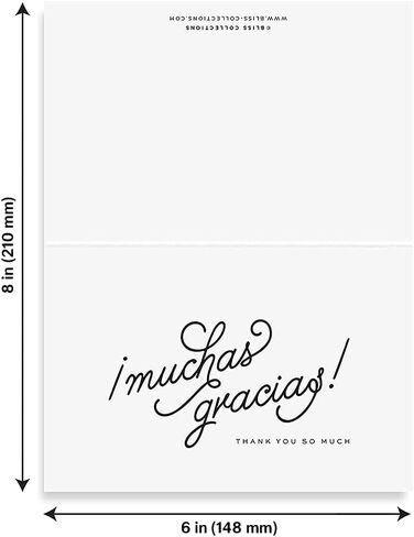 مجموعات Bliss بطاقات شكر مع مغلفات، Muchas Gracias، بطاقات شكر لجميع المناسبات لحفلات الزفاف، وحفلات الزفاف، وحفلات استقبال الأطفال، وأعياد الميلاد، والحفلات والمناسبات الخاصة، مقاس 10.16 سم × 15.24 سم (عبوة من 25 قطعة) in Kuwait
