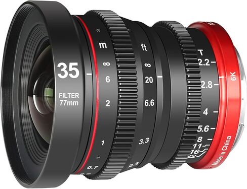 مايك عدسة سينمائية صغيرة بفتحة كبيرة T2.2 50 ملم بتركيز يدوي منخفض التشويه APS-C S35 6K متوافقة مع كاميرات كانون ار اف ار 7 ار 10 in Saudi Arabia