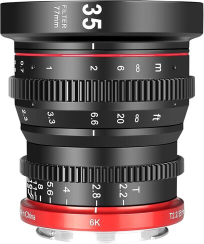 مايك عدسة سينمائية صغيرة بفتحة كبيرة T2.2 50 ملم بتركيز يدوي منخفض التشويه APS-C S35 6K متوافقة مع كاميرات كانون ار اف ار 7 ار 10 in Saudi Arabia