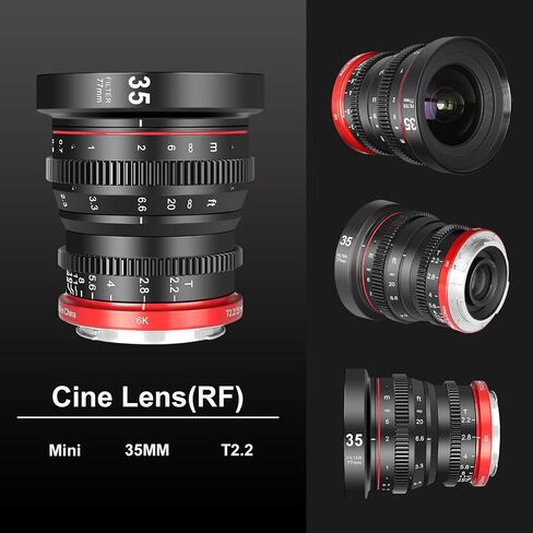 مايك عدسة سينمائية صغيرة بفتحة كبيرة T2.2 50 ملم بتركيز يدوي منخفض التشويه APS-C S35 6K متوافقة مع كاميرات كانون ار اف ار 7 ار 10 in Saudi Arabia