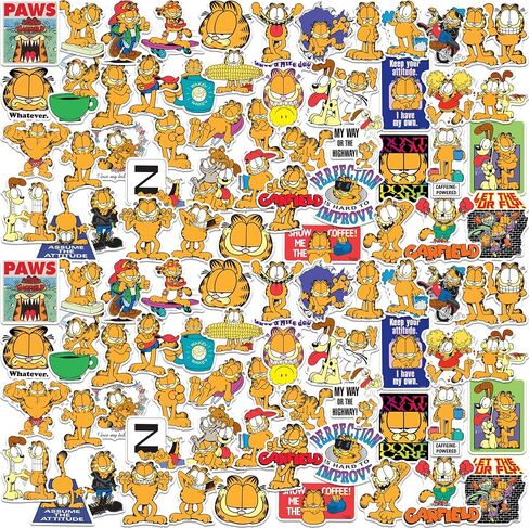 Garfield 50ct Vinyl Large Deluxe Stickers Variety Pack - Laptop, Water Bottle, Scrapbooking, Tablet, Skateboard, Indoor/Outdoor - Set of 50 in Saudi Arabia