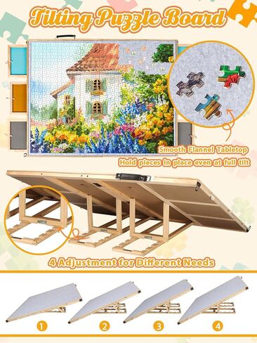 لوحة ألغاز قابلة للإمالة وقابلة للطي 2 في 1 من كالولاري، 2000 قطعة من طاولة ألغاز الصور المقطوعة الخشبية مع 6 أدراج وغطائين منظم ألغاز محمول لملحقات الألغاز للبالغين (31 بوصة × 39.4 بوصة) in Kuwait