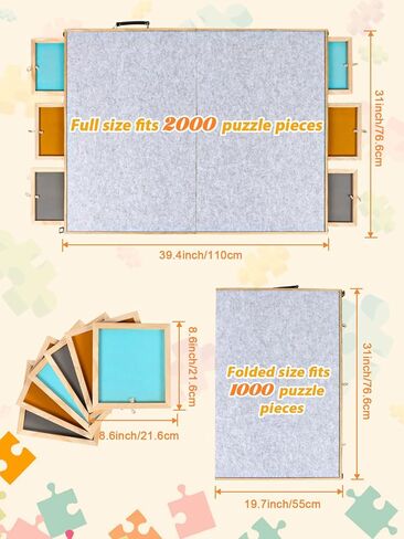 لوحة ألغاز قابلة للإمالة وقابلة للطي 2 في 1 من كالولاري، 2000 قطعة من طاولة ألغاز الصور المقطوعة الخشبية مع 6 أدراج وغطائين منظم ألغاز محمول لملحقات الألغاز للبالغين (31 بوصة × 39.4 بوصة) in Kuwait