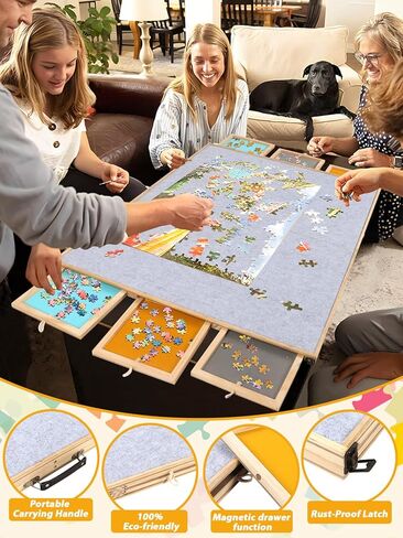 لوحة ألغاز قابلة للإمالة وقابلة للطي 2 في 1 من كالولاري، 2000 قطعة من طاولة ألغاز الصور المقطوعة الخشبية مع 6 أدراج وغطائين منظم ألغاز محمول لملحقات الألغاز للبالغين (31 بوصة × 39.4 بوصة) in Kuwait