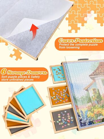 لوحة ألغاز قابلة للإمالة وقابلة للطي 2 في 1 من كالولاري، 2000 قطعة من طاولة ألغاز الصور المقطوعة الخشبية مع 6 أدراج وغطائين منظم ألغاز محمول لملحقات الألغاز للبالغين (31 بوصة × 39.4 بوصة) in Kuwait