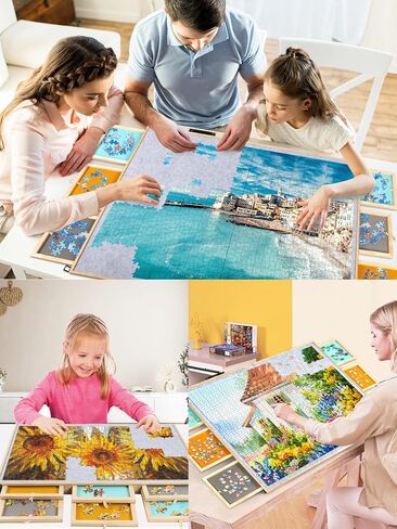 لوحة ألغاز قابلة للإمالة وقابلة للطي 2 في 1 من كالولاري، 2000 قطعة من طاولة ألغاز الصور المقطوعة الخشبية مع 6 أدراج وغطائين منظم ألغاز محمول لملحقات الألغاز للبالغين (31 بوصة × 39.4 بوصة) in Kuwait