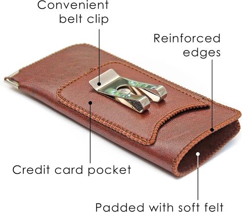 Orsus Soft Glasses Case with Belt Clip & Card Pocket, PU Leather Eyeglass Sunglasses Case Pouch Felt Lining in Kuwait