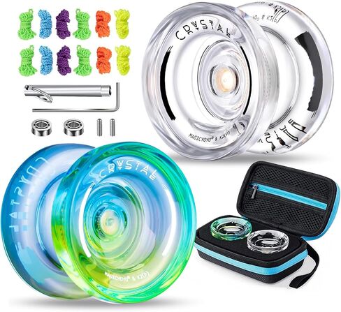 MAGICYOYO استجابة يويو للأطفال المبتدئين، ثنائي الغرض يويو K2 غير مستجيب يويو لخدع دوران الإصبع اللعب المتوسط ​​+ 12 سلسلة يويو + أداة تحمل + حقيبة تخزين (أزرق أصفر) in Kuwait