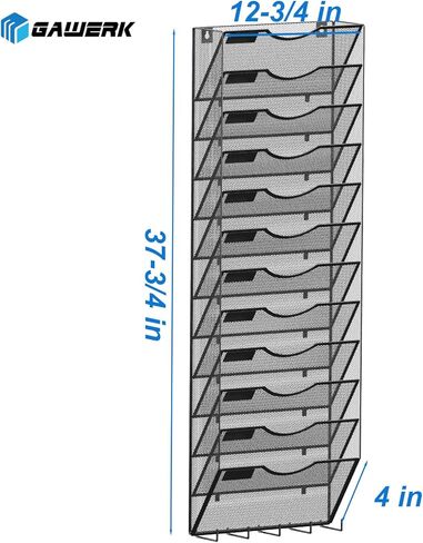 منظم ملفات جداري مكون من 12 طبقة، منظم بريد شبكي عمودي للحائط مع 5 خطاف للمفاتيح للمكتب والمنزل والمدرسة، أسود in Kuwait