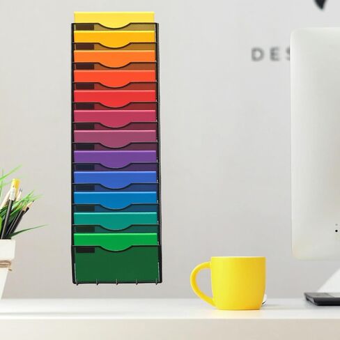 منظم ملفات جداري مكون من 12 طبقة، منظم بريد شبكي عمودي للحائط مع 5 خطاف للمفاتيح للمكتب والمنزل والمدرسة، أسود in Kuwait