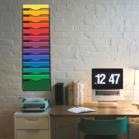 منظم ملفات جداري مكون من 12 طبقة، منظم بريد شبكي عمودي للحائط مع 5 خطاف للمفاتيح للمكتب والمنزل والمدرسة، أسود in Kuwait