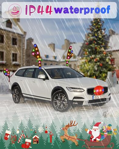 Christmas Reindeer Antlers Car Decoration Kit IP44 Waterproof LED Multicolor, 50LED Double-Side Lights with Jingle Bells Rudolph, Auto Holiday Accessories Best for SUV Van Truck in Saudi Arabia