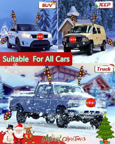 Christmas Reindeer Antlers Car Decoration Kit IP44 Waterproof LED Multicolor, 50LED Double-Side Lights with Jingle Bells Rudolph, Auto Holiday Accessories Best for SUV Van Truck in Saudi Arabia