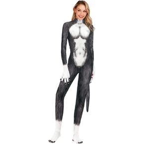 Cosplay Zentai Bodysuit for men Animal print with tail halloween Party furry catsuit