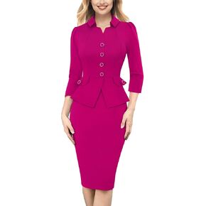 VFSHOW Womens 2024 Fall Work Business Dresses Collared Notch Neck Office Buttons Peplum Slimming Sheath Pencil Dress