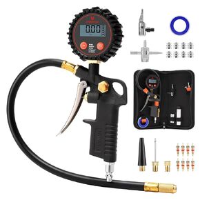 T500 Digital Tire Pressure Gauge with Inflator, Tire Gauge 0-250 PSI, Calibrated to ANSI B40.7 Grade 2A, Air Chuck & Compressor Accessories with Storage Bag, Black