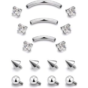 Oufksiyy Eyebrow Piercing Jewelry Surgical Steel Internal Thread Curved Barbell Tiny Eyebrow Ring Vertical Labret Lip Jewelry Ear Rook Small Belly Button Ring for Women Men 16g 6mm/8mm/10mm
