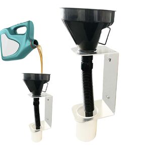 Aluminum Oil Funnel Holder Storage Rack,Long Flexible Funnel with Hose,Wall Mount Fluid Drain Funnel Caddy fot Garage Storage（Black）