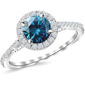 2.4 Carat 14K White Gold Classic Halo Diamond Engagement Ring with a 2 Carat Blue Diamond Center (Heirloom Quality)