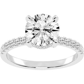 Classic Pave Band with Round Cut Lab Grown Diamond Engagement Ring in 14K Gold, Platinum (1-5 Ct, F-G Color, VS1-VS2 Clarity) - IGI Certified
