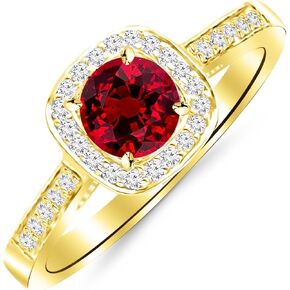 0.73 Carat 14K White Gold Classic Square Halo Single Row Pave Set Diamond Engaement Ring with a 0.5 Carat Natural Ruby Center (Heirloom Quality)