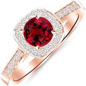 0.73 Carat 14K White Gold Classic Square Halo Single Row Pave Set Diamond Engaement Ring with a 0.5 Carat Natural Ruby Center (Heirloom Quality)