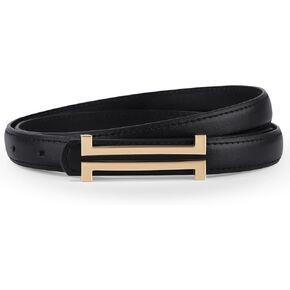 WELROG Womens Thin Leather Belt With Metal Gold Buckle Women Skinny Belts for Jeans Dress PU Leather Belt