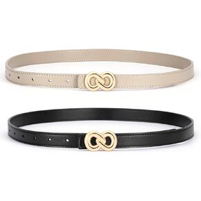 Belts for Women 2 Pack Skinny Leather Belt Trendy Thin Belts for Women Dresses Jeans Pants