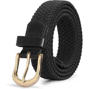 JASGOOD Women Braided Woven Elastic Belt, 1" Narrow Width Woven Fabric Stretch Belt for Jeans