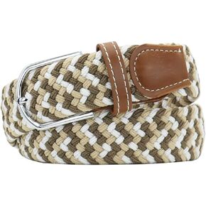 Multicolored Elastic Woven Golf Belts Casual Braided Stretch Belt for Men and Women, L, Beige White Coffee