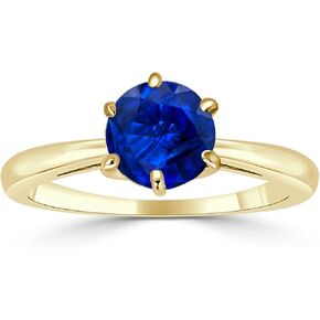 Diamond Wish 14K Yellow Gold Round-Cut Blue Sapphire Gemstone Solitaire Engagement Ring 6Prong(1/4-1 cttw) 4-9