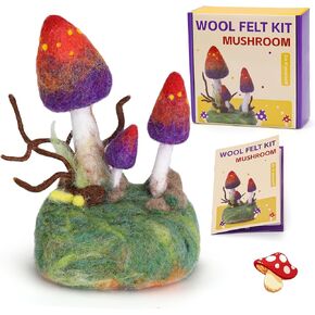 Yizzvb Mushroom Needle Felting Kit, Felting Kits for Beginners Adult, Wool Felting Kit with Felting Pad, Felting Needles and Instruction, Needle Felting Starter Kit for DIY Lovers